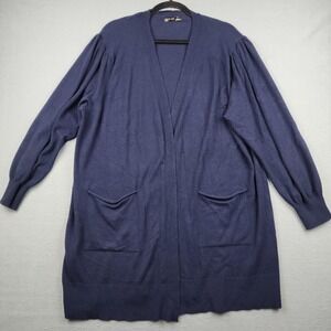 Verve Ami Cardigan Sweater Womens 1X Blue Open Front Pockets Long Knit Plus Size